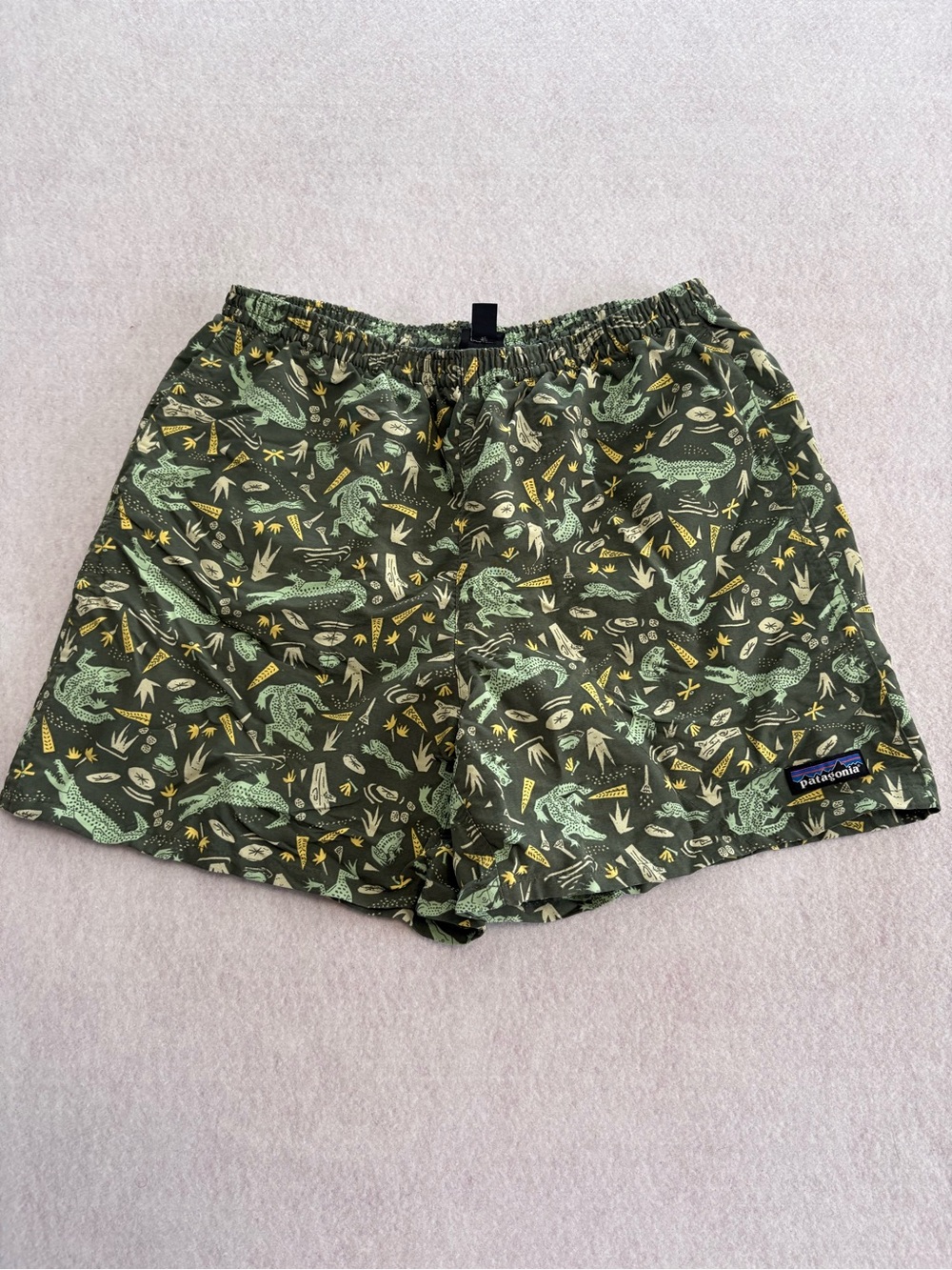 Patagonia Men’s Olive Green Alligator Print Swim Trunks